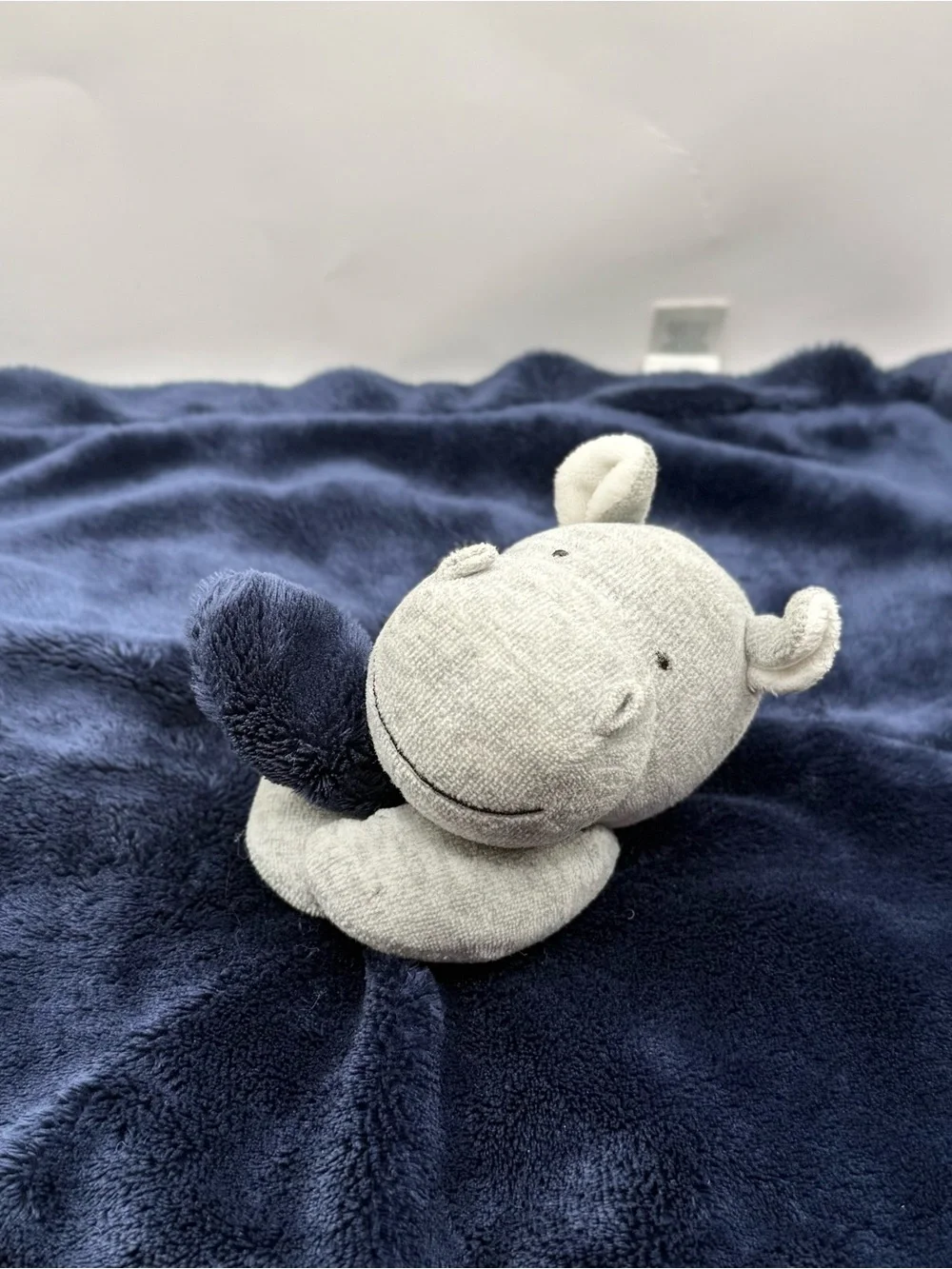 Carters Gray and Blue Hippo Lovey Security Blanket Soother Plush